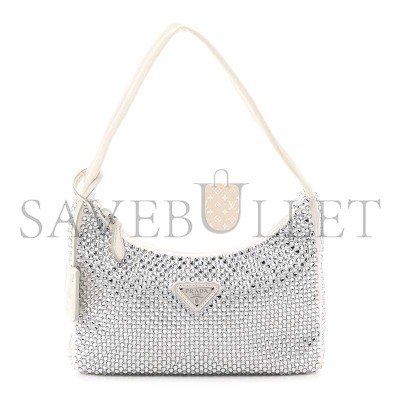 PRADA RE-EDITION 2000 CRYSTAL MINI BAG WHITE 1NE515 (22*17*6cm)